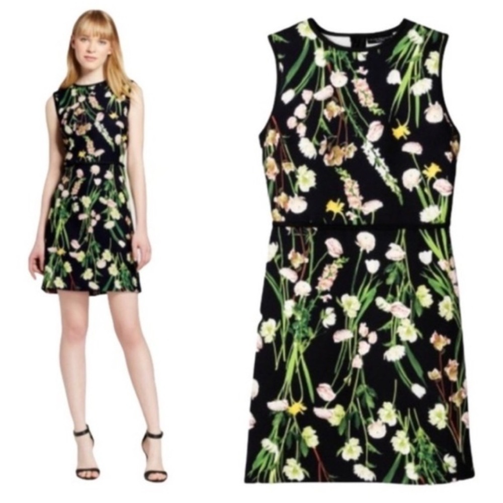 Victoria Beckham Floral Sleeveless Black A-Line Dress Sz 3X